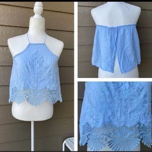 Tobi crop top embroidered light blue,S/P